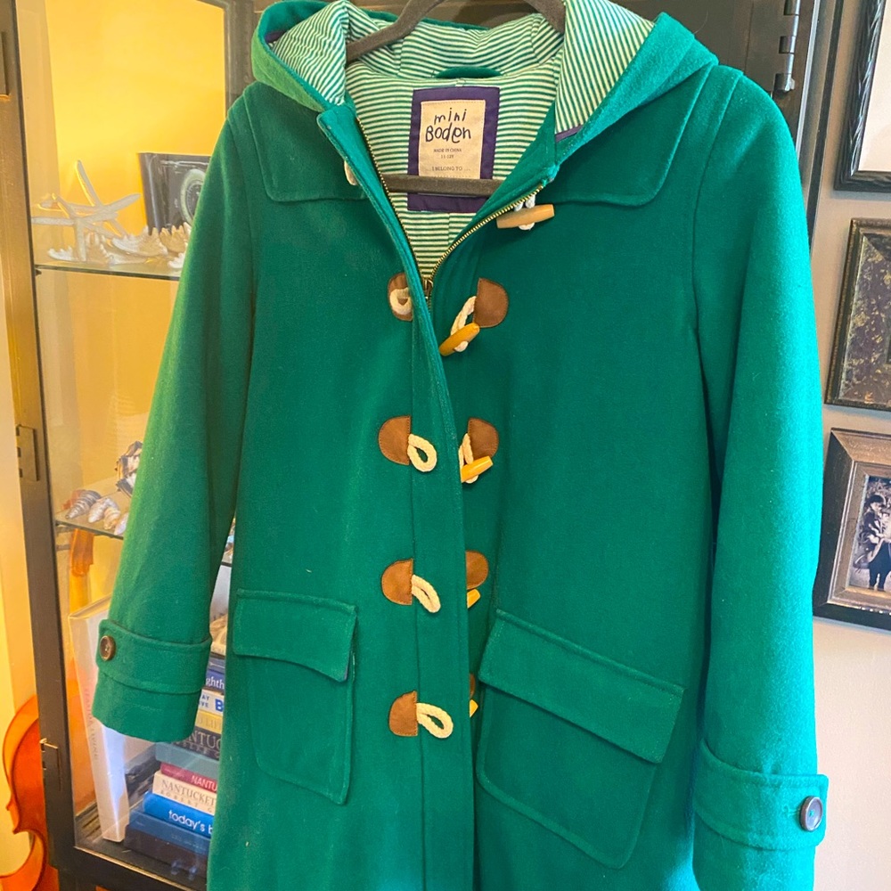MINI BODEN! Girls Beautiful Green Duffle Coat!